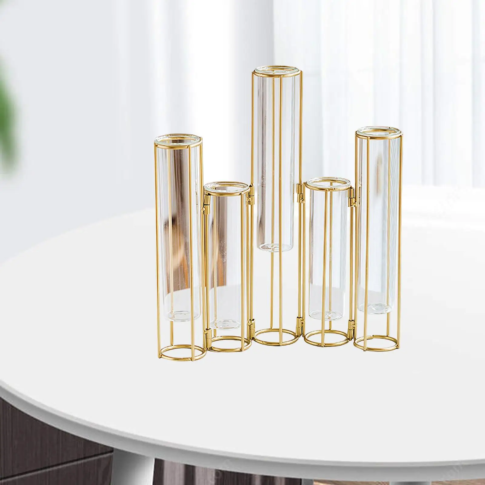 Hinged Flower Vase Test Tube Vase with Metal Stand Hinged Plant Vases Glass Vase for Wedding Kitchen Indoor Home Decor