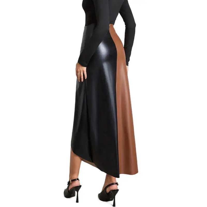 กระโปรงหนัง PU ทรงเอวสูง ซิปยาว สีโทนเดียร์ สำหรับฤดูใบไม้ร่วงและฤดูหนาว กระโปรงเข้ารูปทรงบอดี้คอน กระโปรงซิปยาว แฟชั่นสำหรับผู้หญิง