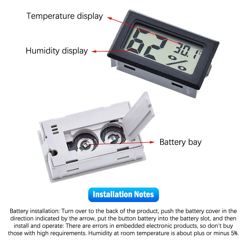 Mini Digital Humidity Meter Thermometer Hygrometer Sensor Gauge LCD Temperature Aquarium Refrigerator Monitoring Display Indoor