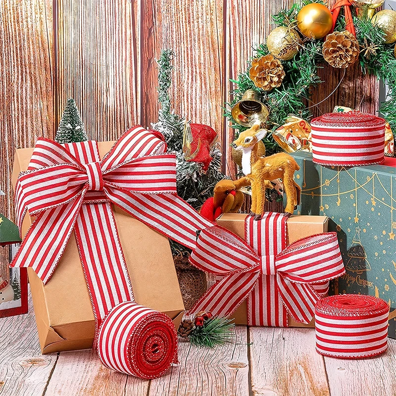 Christmas Red And White Checkered Ribbon DIY Packaging Gift Making Bow Christmas Decoration 2024 New Year Gift Packaging Ribbon