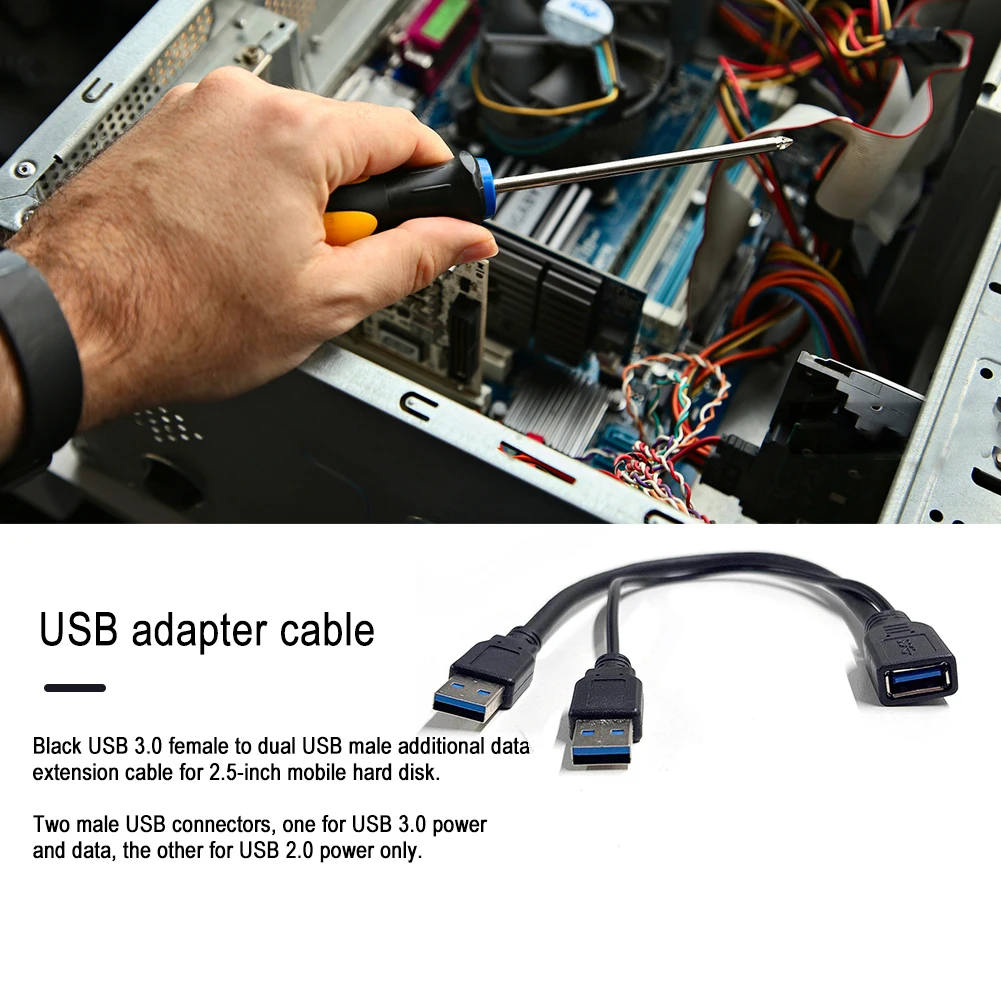 Extra Power Data Splitter Extension Cable USB 3.0 Female to Dual USB Male Data Y Splitter Extension Cable Cord
