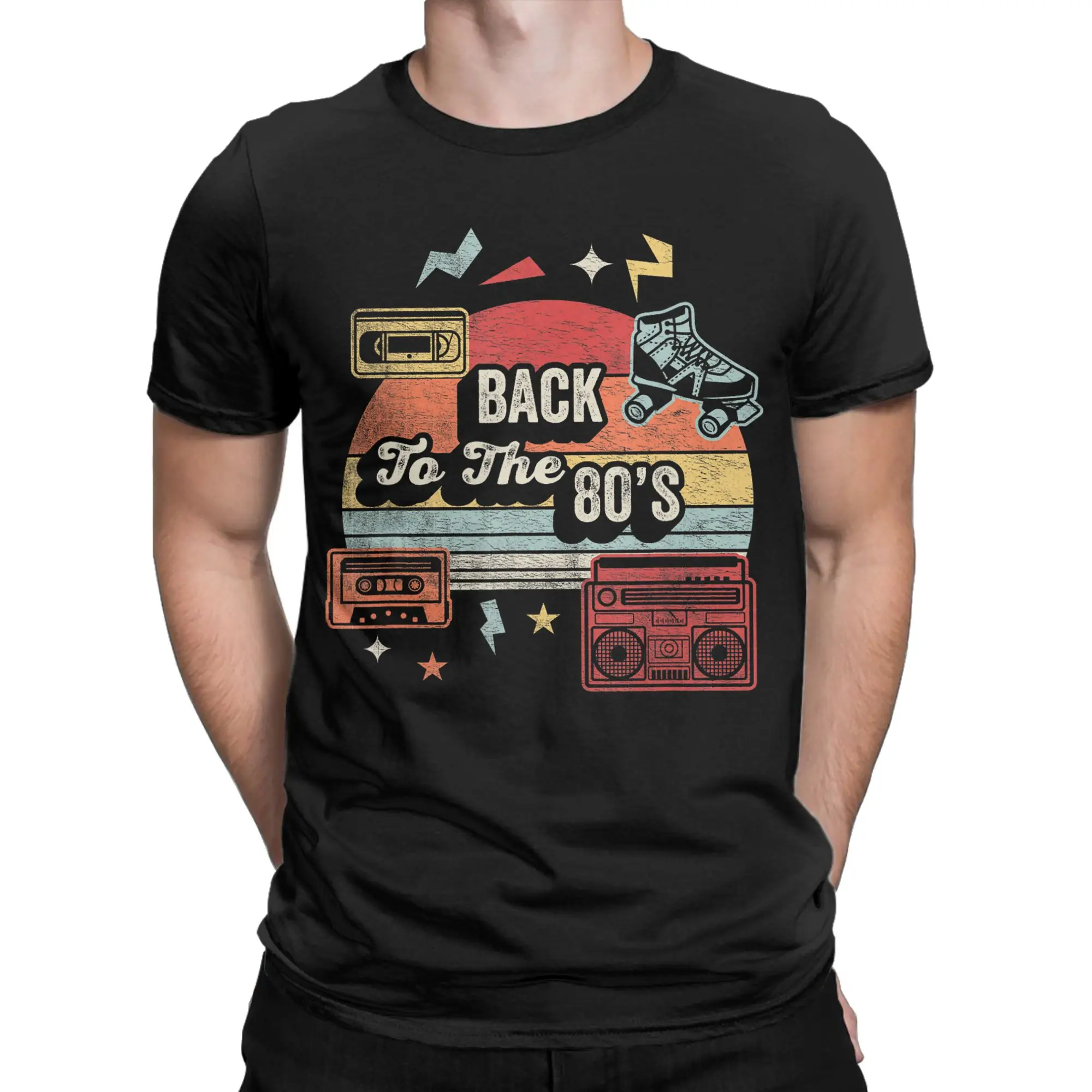 Back to The 80s Vintage Retro 1980s Party Graphic T Shirt for Men Cotton Awesome T-Shirt Crew Neck  Tees Short Sleeve Clothes