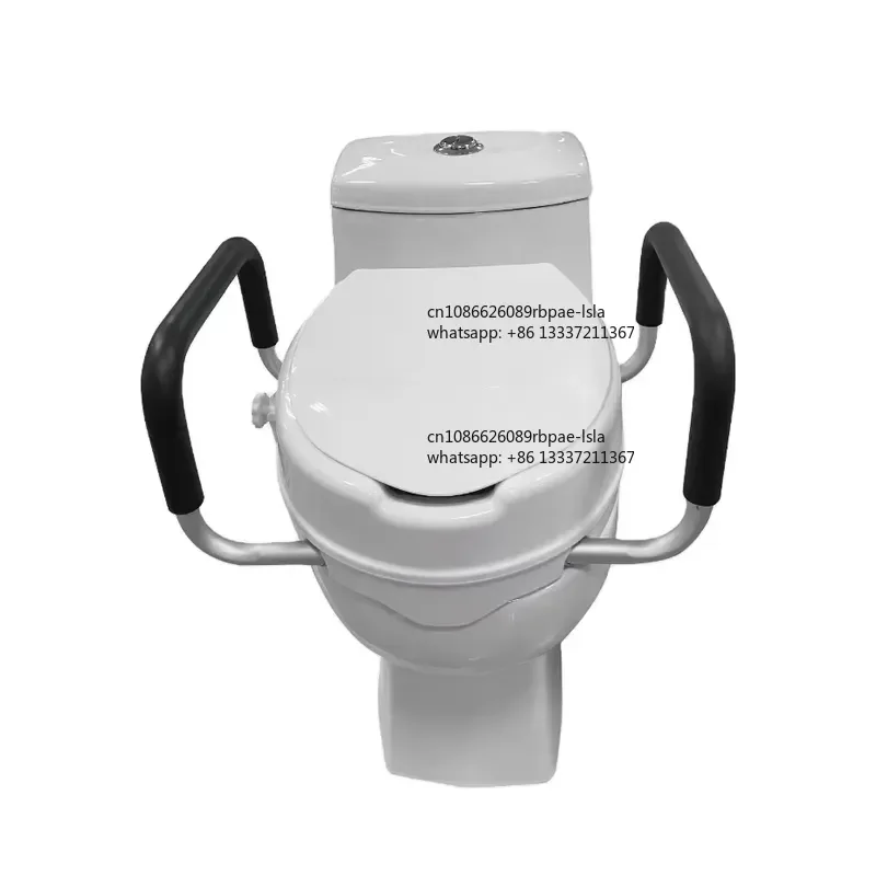 Homecare Safety 2 Inch PP Durable Raised Toilet Seat with Detachable Armrest and Lid for Elderly
