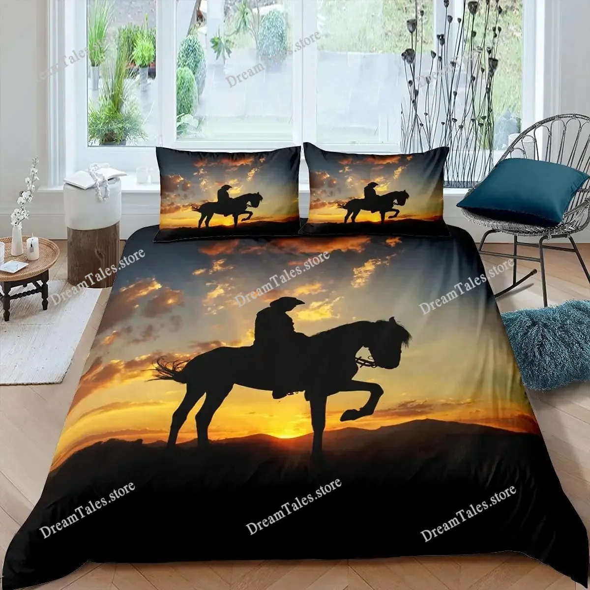 Western Cowboy Bedding Set,Duvet Cover Comforter Bed Set Quilt Cover Pillowcase,King Queen Twin Size Boys Girls Adultse741