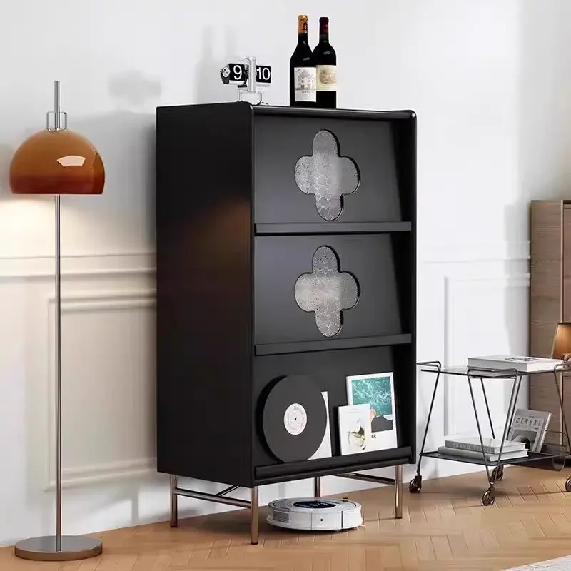 Mueble lateral medieval de trébol de cuatro hojas de madera maciza, almacenamiento al lado del mueble de TV, pared de salón de apartamento pequeño retro