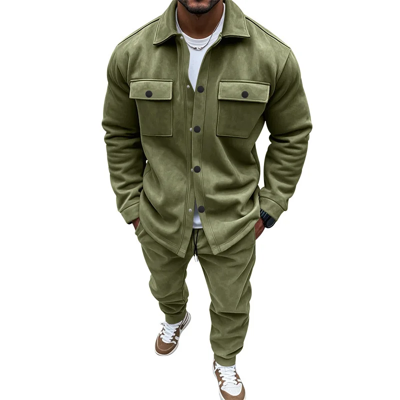 Designer Men Clothes Jackets Cargo Pants Sets Pocket Button Spring Autumn Tracksuit High Quality Solid Men Clothing 2-piece Suit