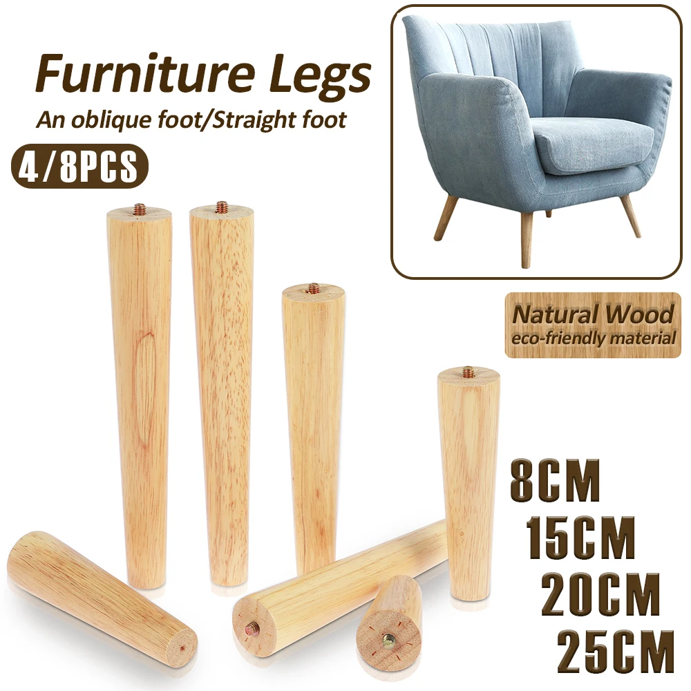 4/8Pcs Wooden Furniture Legs 8/15/20/25cm Oblique/Straight Table Feet Non-slip Chair Feet with Accessory Protective Pad for Sofa