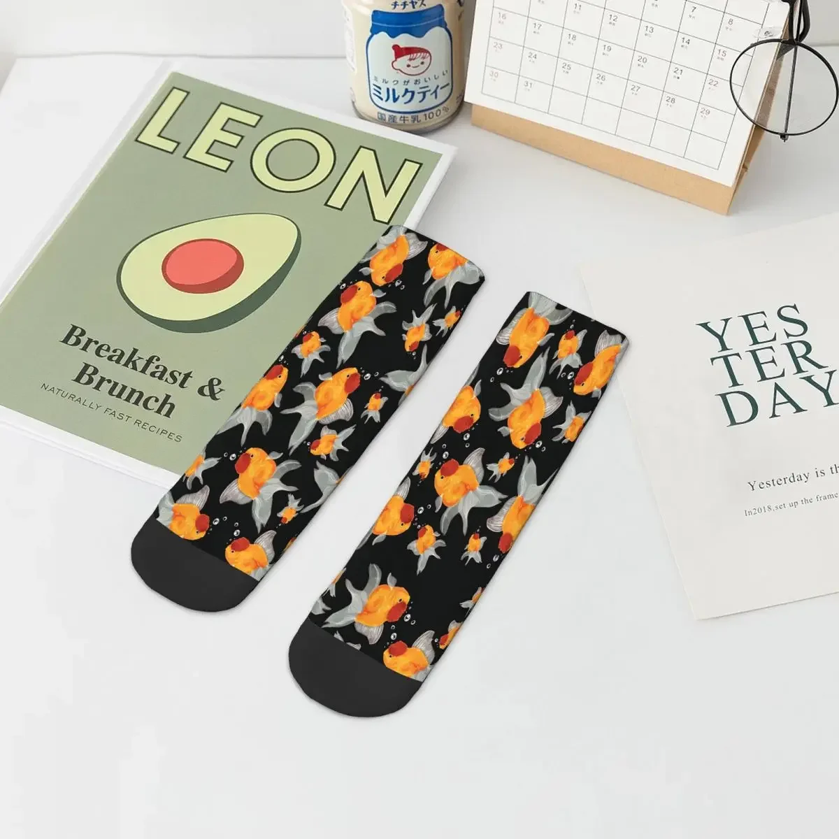 Oranda-Goldfish Pattern Ankle Socks para homens e mulheres, meias impressas, Spring Design