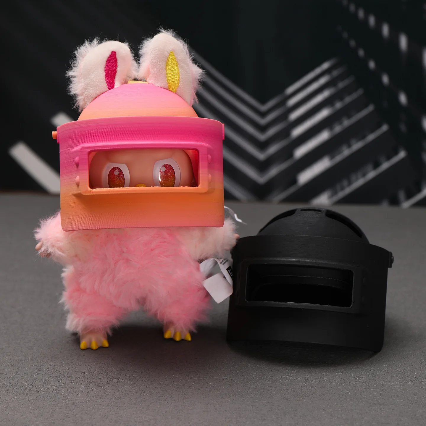 Voor Labubu roze Hoed PUBG slagveld dezelfde derde niveau helm hoed 3D gedrukt poppenkleertjes dragen kleding accessoires geen poppen cadeau