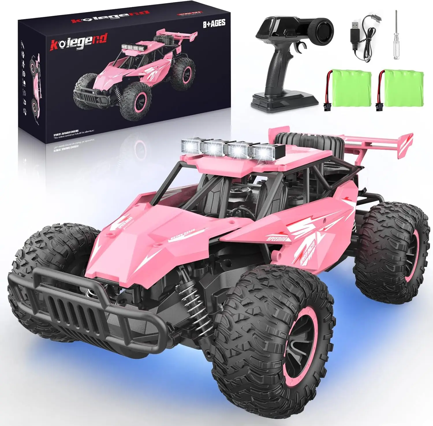 

Remote Control Monster Truck for Kids, 50+ Min Playtime, 20km/h Speed, All Terrain RC Car with Flashing Lights