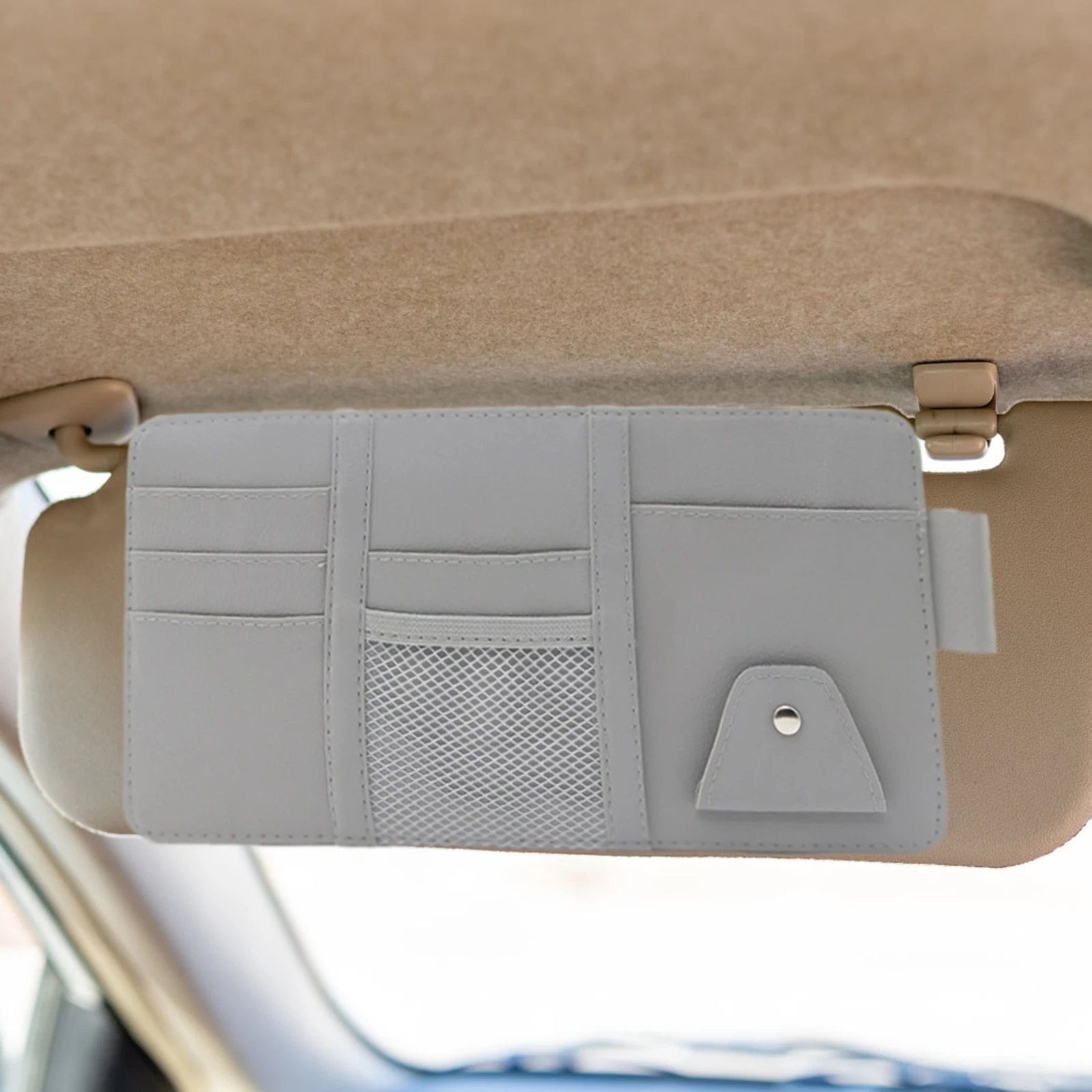 Car Sun Visor Organizer Storage Ziper Pocket PU Pouch Bag Card Glasses Pen Holder Multi-Pocket Auto Interior Accessories