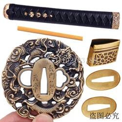 Set Brass Dragon Tsuba+Menuki+Fuchi+Kashira+Handle+Habaki+Seppa For Japanese Samurai Sword Katana/Wakizashi/Tanto Guard Fittings