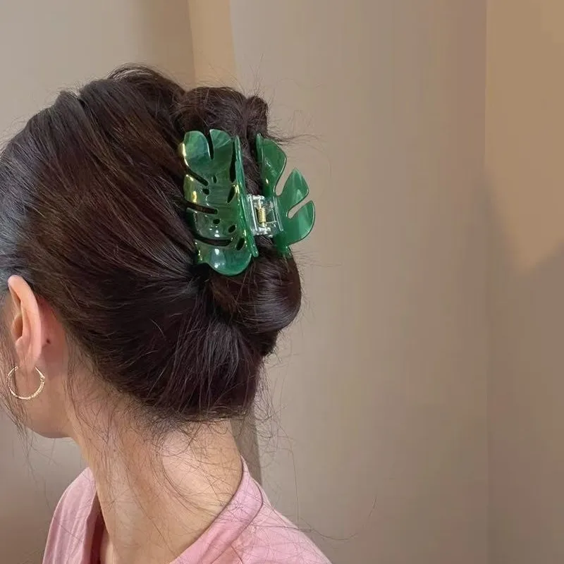 Women's Claw Clip New Hair Grabs Harajuku Hair Accessories Fashion Simple Casual Versatile Acetic Green Leaves Personalized Acid view 3
