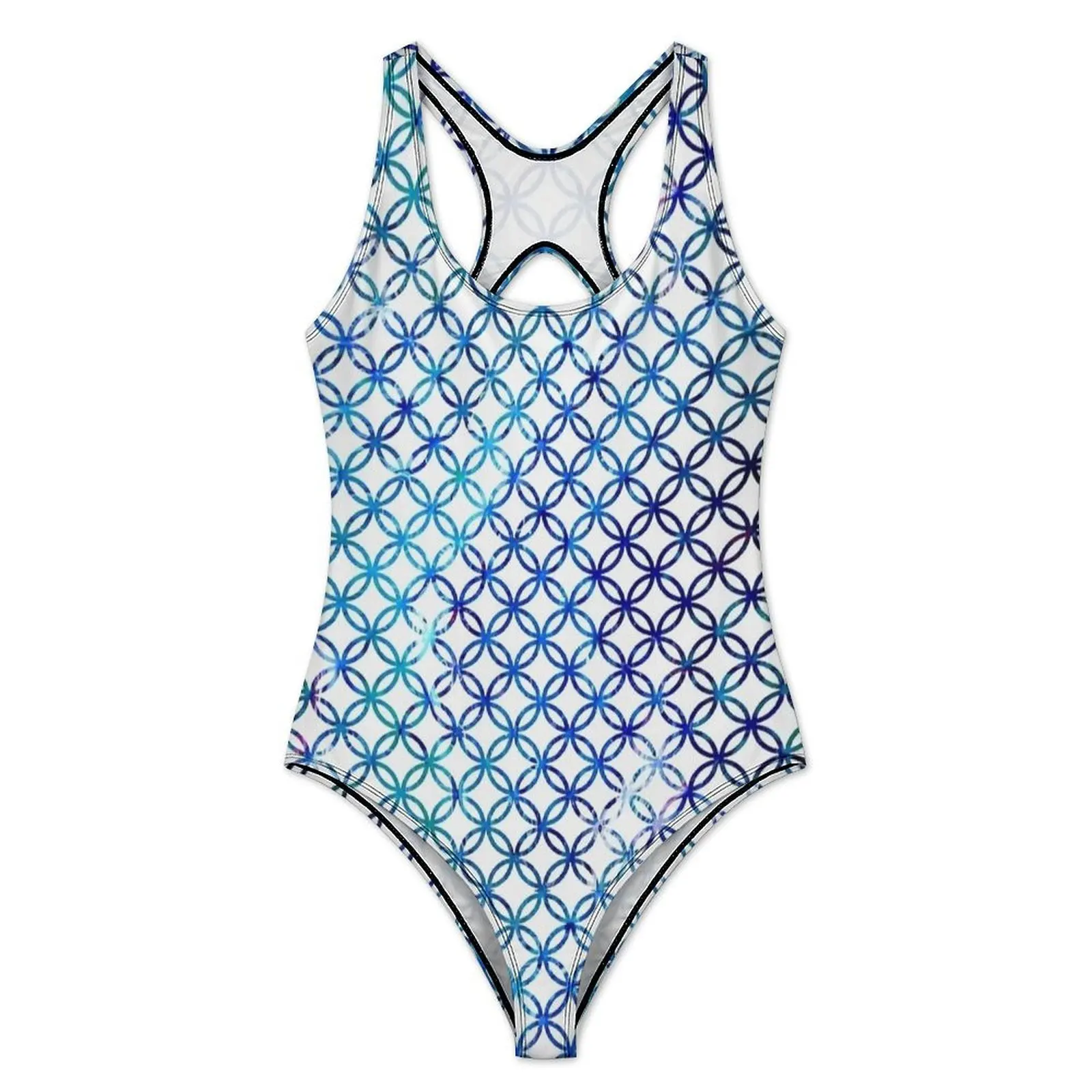 Gradient Blue Geometric Print Swimsuit Swimwear One Piece Bodysuit Hollow Out Bathing Suits Woman Push Up Sexy Beach Outfits