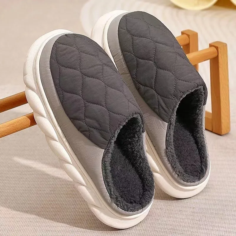 Shevalues Men Fluffy Cotton Slippers Winter New Platform Men Plush Slippers Indoor Soft Fur House Shoes Casual Men Fuzzy Slipper