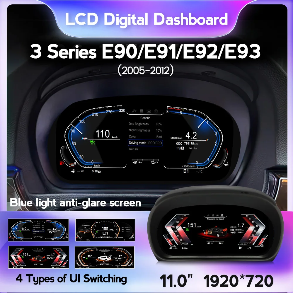 Linux System LCD Digital Cluster For BMW 3 Series E90 E91 E92 E93 2005 - 2012 instrument Speedometer Dashboard display Head up