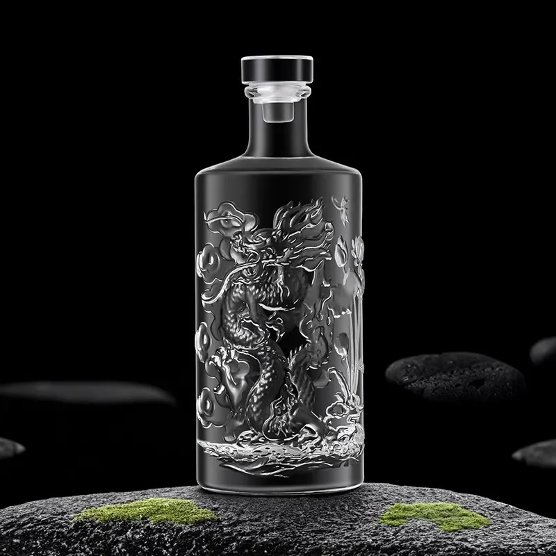 Deluxe Empty Wine Bottle New Dragon Pattern Embossed Bottle High-end Transparent Glass Wine Bottle