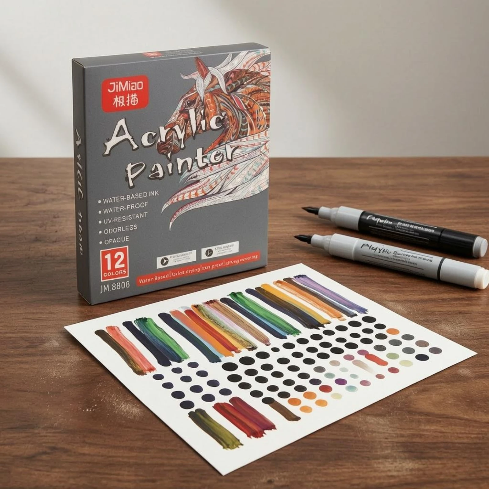 12 Pieces Acrylic Paint Marker Boxed Set Drawing Marker Marking Pen Retail Packaging Art Supply Cylindrical
