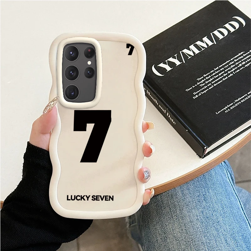 Lucky Letter Seven Fashion Wave Cassa Del Telefono Per Samsung Galaxy S21 S22 S23 FE S24 S25 PLUS ULTRA Morbida Protettiva Macaron copertura