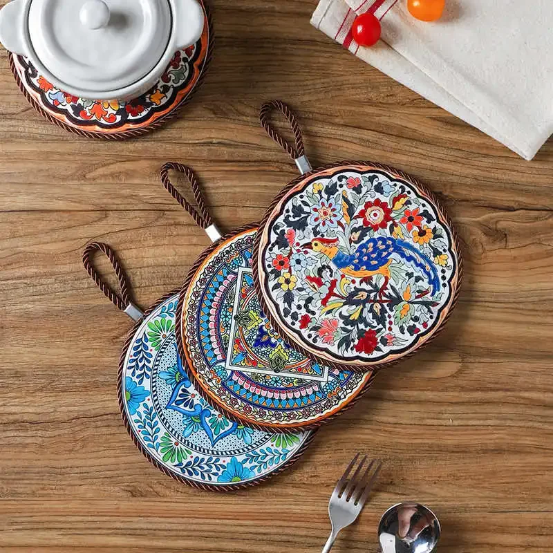 1PCS Palace Style Ceramic Cork Coaster Heat Insulation Slip Resistant Pot Bowl Pads Reusable Mug Mat Kitchen Items Accessories