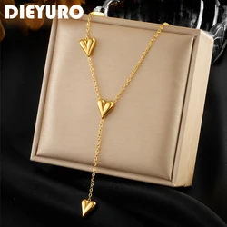 DIEYURO 316L Stainless Steel Heartshaped Gold Color Necklace For Girl Delicate Fashion Simplicity Love Pendant Neck Jewelry Gift