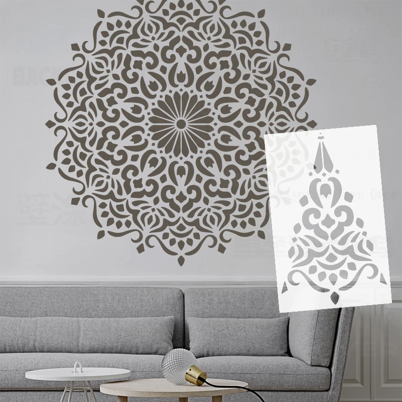 100 cm - 140 cm Stencil Decorazione da parete per dipingere modello di mastice per dipingere mobili Creatori di mattoni Mandala Soffitto rotondo S054