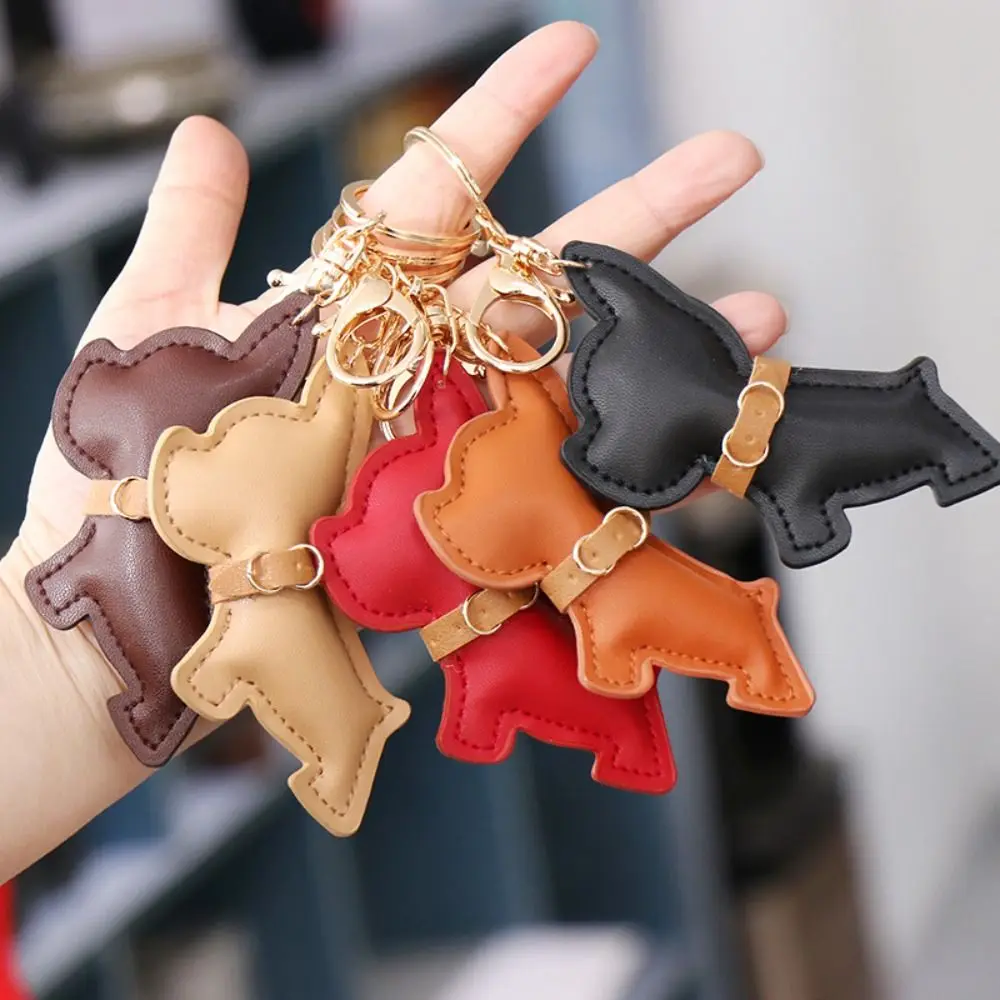 Bag Accessories Diy Super Fierce Bulldog Keychain Fashion Kawaii Dog Car Keychain PU Leather Bag Pendant