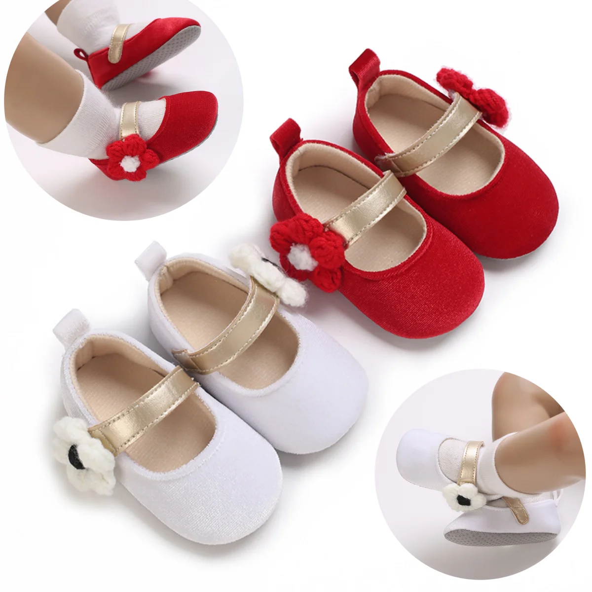 

VALEN SINA New Newborn Girl Cute Bow Anti Slip Walking Shoes Girl Small Flowers Princess Shoes Girl Baby Bow Shoes Walking Shoes