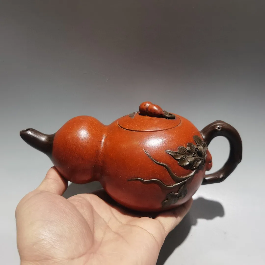 

8"Chinese Yixing Purple Clay Teapot Melon vine Texture Kettle Teapot Flagon Gather fortune Ornaments Town house