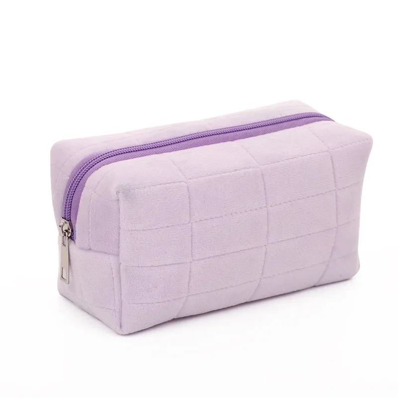 Zipper Large Solid Color Cosmetic Bag Cute Fur Makeup Bag for Women Travel Make Up Toiletry Bag Washing Pouch Plush Pen Pouch