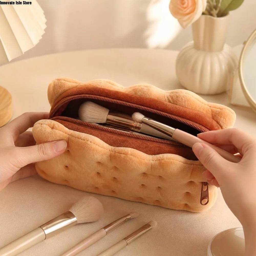 Kawaii Large Capacity Pencil Box Cartoon Design Portable Pencil Case Organizer Cookie Shape Stationery Bag Unisex