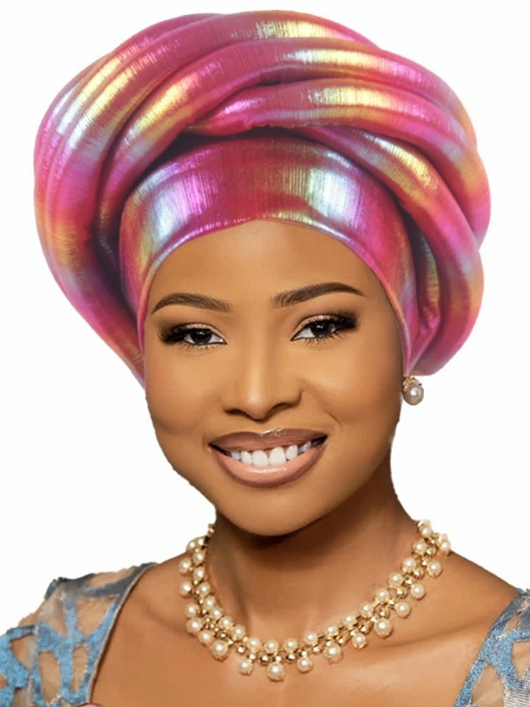 Glitter Full Body Pleated Turban Cap for Women 2025 Lady Head Wraps Muslim Headscarf Hat Turbante Mujer African Headpiece