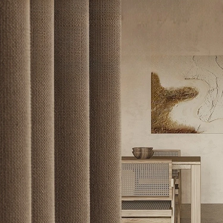 

Milk Coffee Color New Living Room Blackout Bedroom Bay Window Hook Light Luxury Heat Insulation Cotton and Linen Curtains