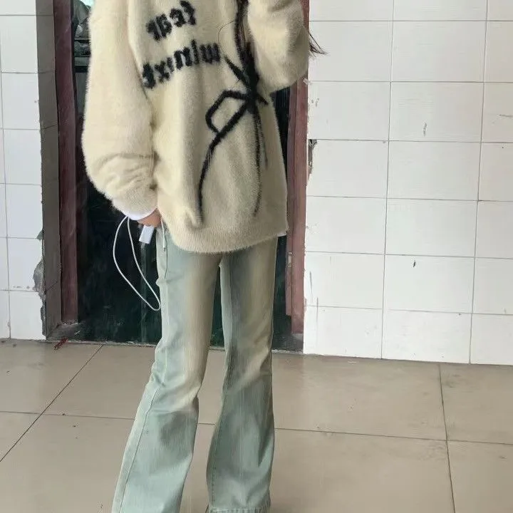 

Flare Jeans For Woman Downtown Clothes Washed Worn Destroyed Torn Frayed Hem Female Clothing Denim Fashion Grunge Alternative