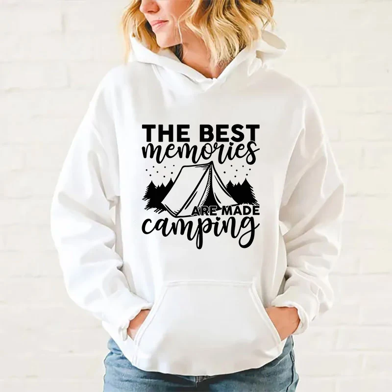 y2k hoodies Fashion Women The Best Memories Are Made Camping Print Hooded Sweatshirt Autumn Leisure Sports Pullover