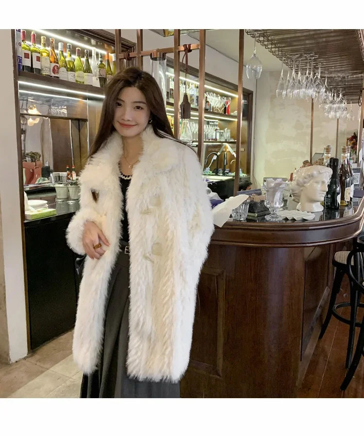 Fox Fur Coat White Female Winter Stand Collar Thickened Soft Plush Coat Faux Thick Warm Fur Full Sleeve Jackets for Women Casual