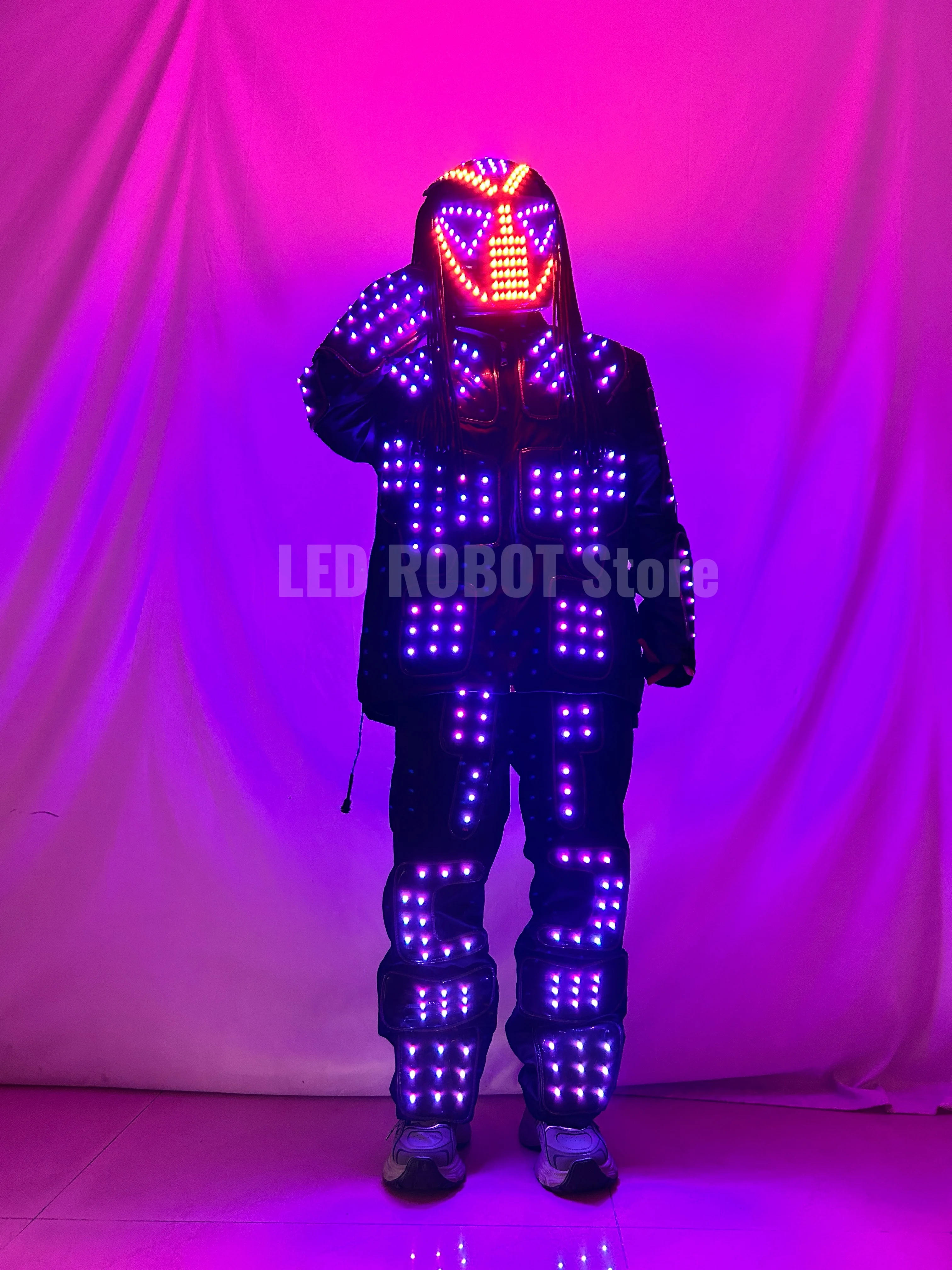 

Men's RGB Flashing LED Robot Costume with Color Change Light-Up Luminous Gloves Mask for Stage Show DJ Party Dancing Accessories