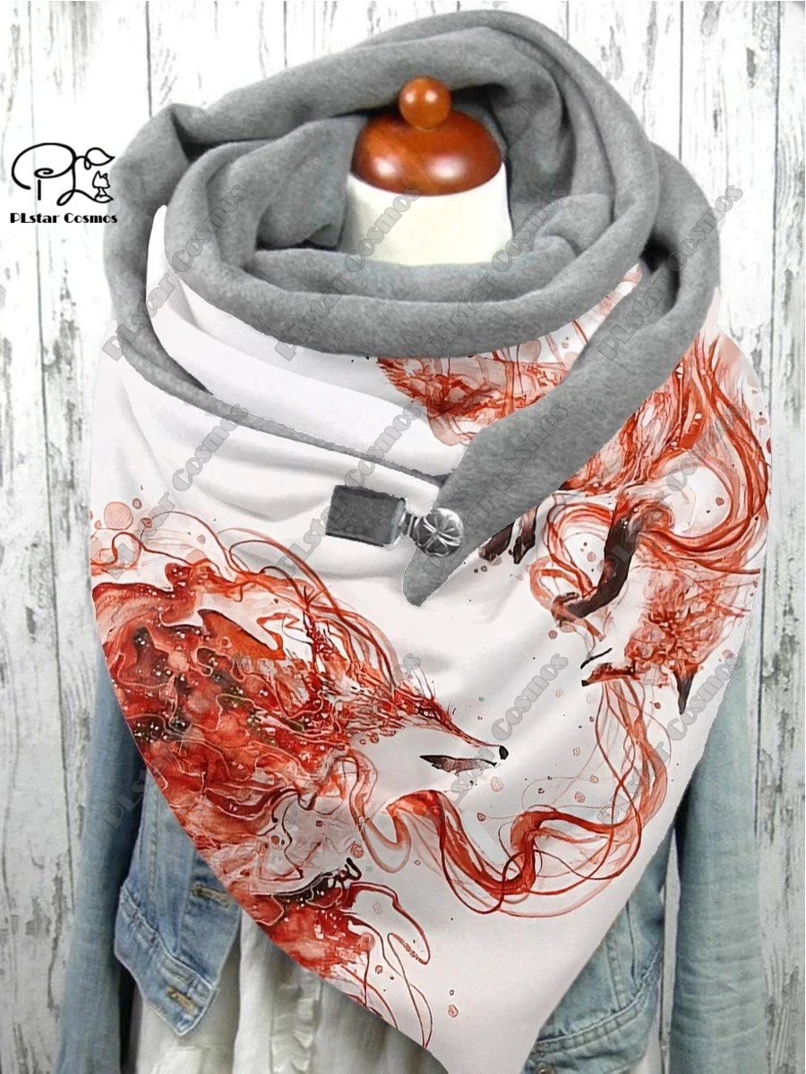 3D printed animal series cute fox horse elk giraffe pattern warm shawl scarf spring and winter large triangle scarf casual gift