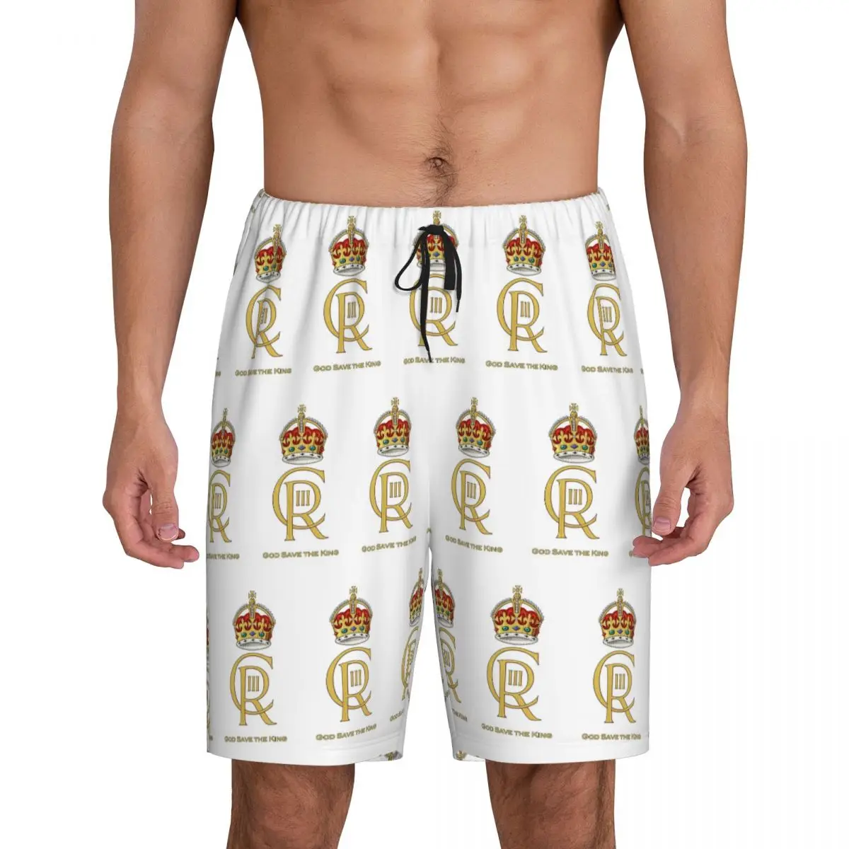 

Charles III Royal Cypher, King Charles III, Charles Rex Short Pajama Pants Men Sleepwear Sleep Bottom Shorts Sleeping Pants