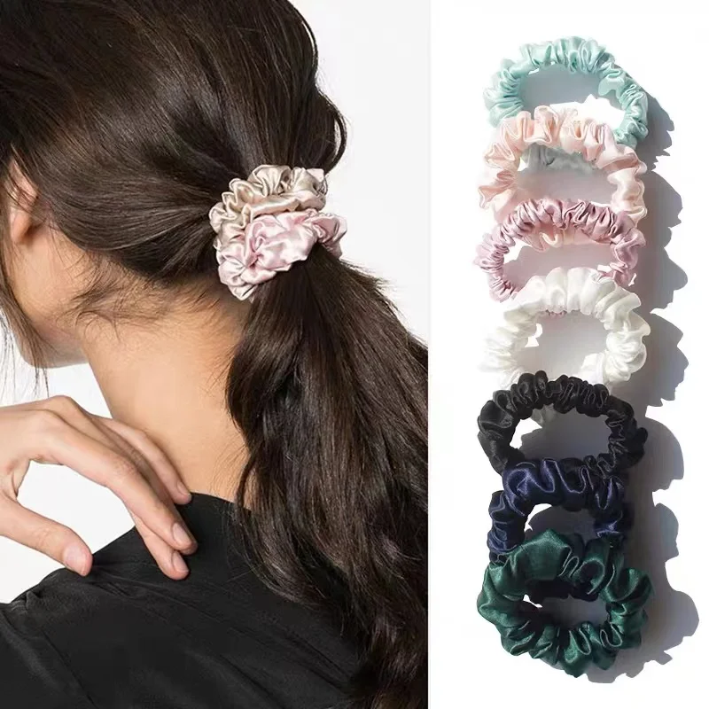 5CM 100% Pure Mulberry Silk Hair Scrunchie Handmade Hairbands Women Girl Hair Accessories Pure Color Natural HairTies