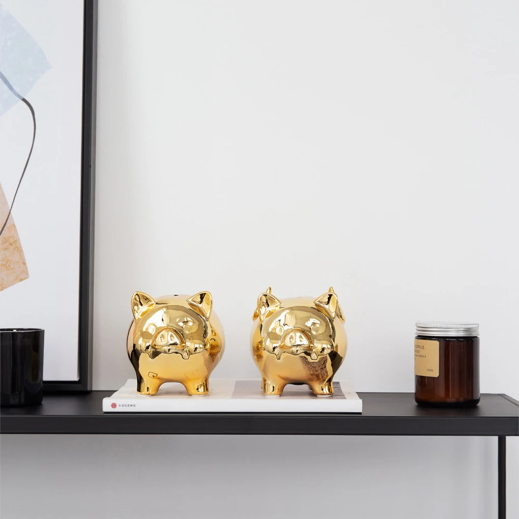 Ceramic Gold Pig Piggy Bank Cute Coin Piggy Bank Coin Saving Box Jar Coins Organizer Storage Box Creative Deposit Tank
