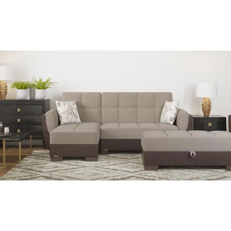 مسند تخزين منجد، بيج/بني من الشنيل PU، تصميم أنيق وعملي، مثالي لاستخدام غرفة المعيشة