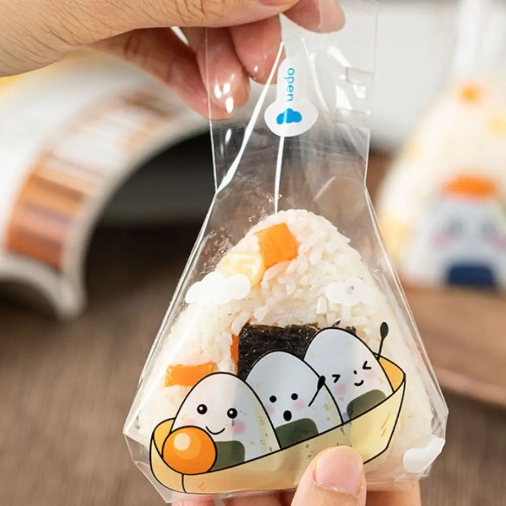 

100Pcs Disposable Triangle Rice Ball Packing Bag Transparent Japanese Rice Ball Wrapper Cartoon Pattern DIY Sushi Bag Business