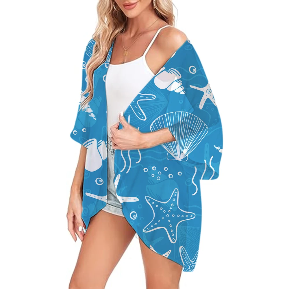 

Women's Casual Lightweight 3/4 Sleeve Kimono Cardigans Shirts Summer Open Front Top Chiffon Cover-ups Kimono Swimsuit Beach Coat