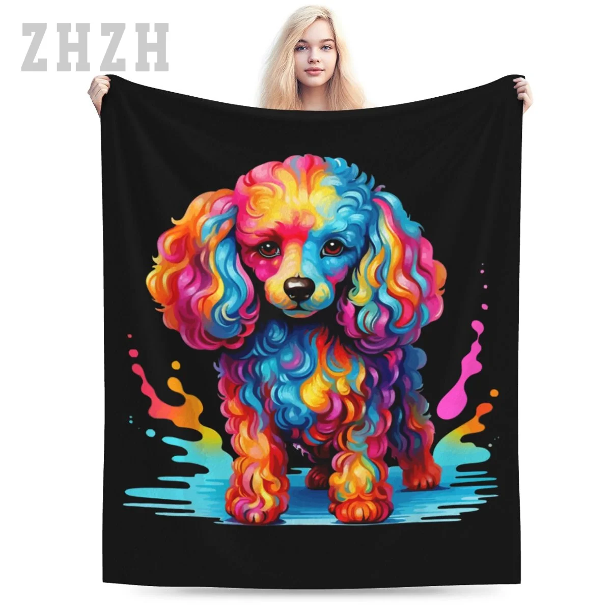 Blanket Colorful Pop Art Poodle Portrait Dog Lover Flannel Multifunction Outdoor Camping Sofa Cover Keep Warm