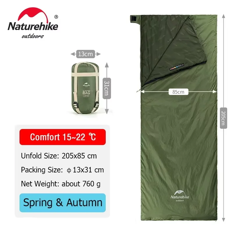 Naturehike slaapzak in envelopvorm LW180 Ultralichte katoenen slaapzakken met dubbele lagen voor buitenkamperen, wandelen en toerisme