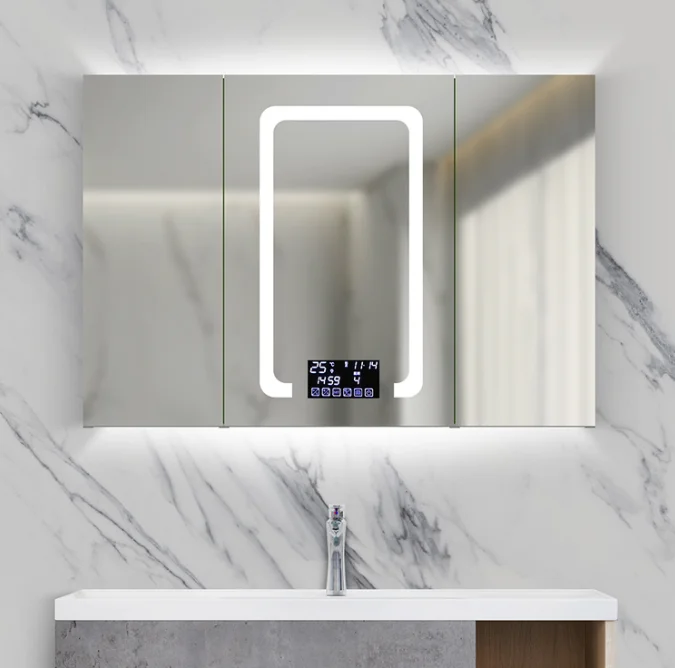 FM Music Speaker Smart Bathroom Mirror Cabinet 3 Doors Touch Screen LED Light Medicine Cabinet S80