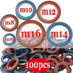 100pcs Bonded Washer Metal Rubber Oil Drain Plug Gasket Fit m6 m8 m10 m12 m14 m16 Combined Washer Sealing Ring Set Cars Part