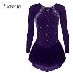 Kids Girls Shiny Sequins Rhinestone Ballet Jersey Gymnastics Leotard Tutu Dance Wear Hollow Back Figure Skating Dance Dress