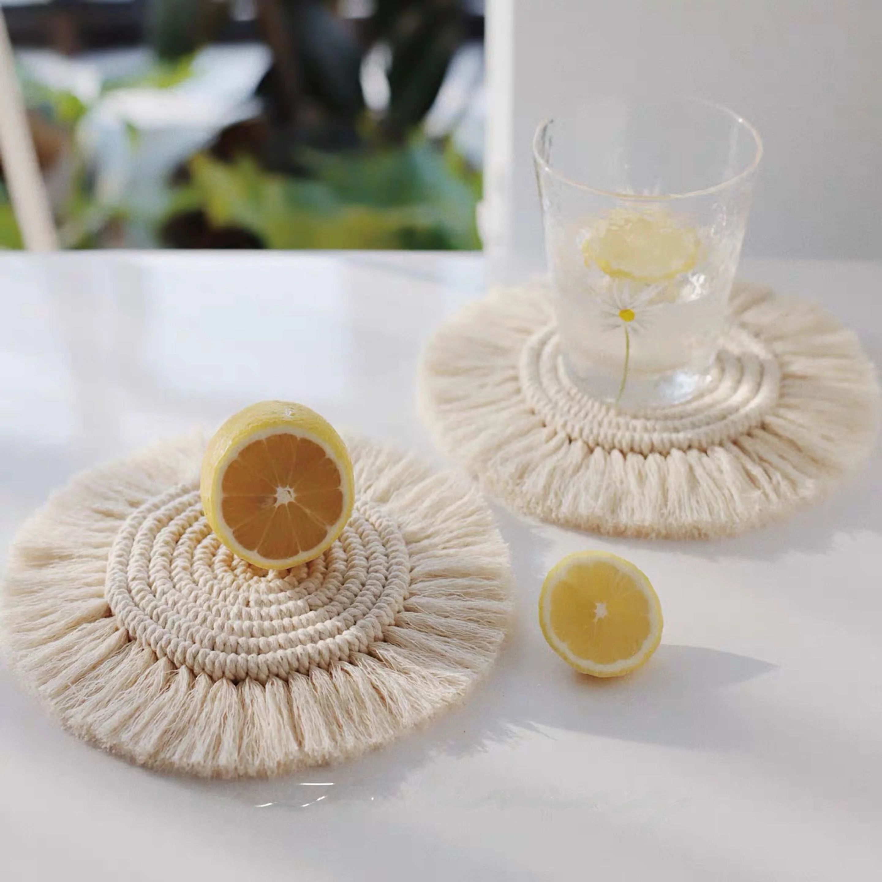 Nordic Style Handwoven Cotton Rope Coaster Photography Background Decorations Ins Props DIY Heat Resistant Mat round Shape
